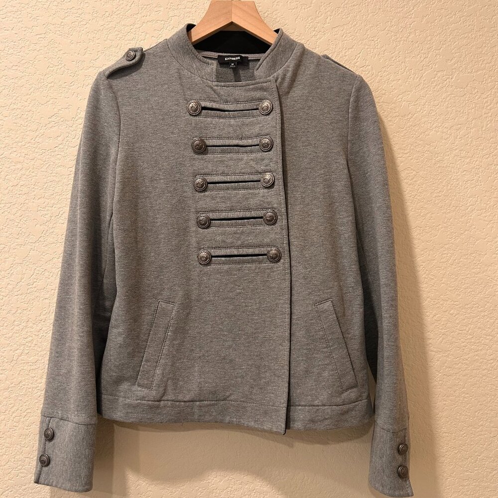 Express Women's Grey Military Style Cropped Blazer Jacket Medium